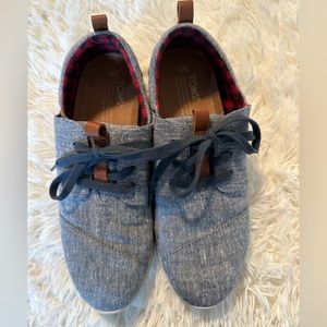 TOMS Womens Del Rey Blue Chambray/Plaid Shoes